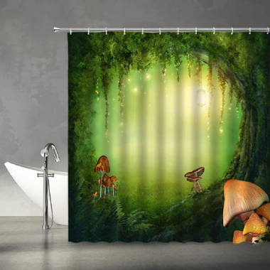 Dream Forest Mushroom House Shower Curtain Liner Waterpoof Fabric & Hook 72x72" 