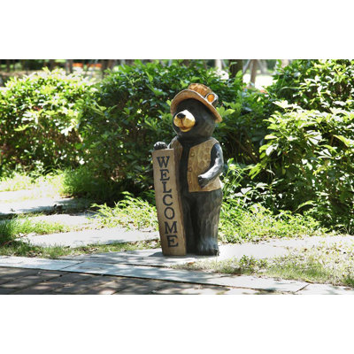 Bear Standing with Welcome Sign Statue