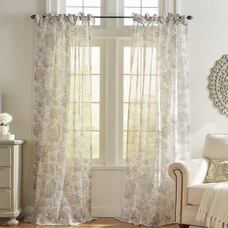 Alexia Tie-Top Floral Sheer Single Curtain Panel