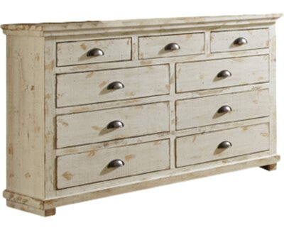 Lark Manor Castagnier 9 Drawer Double Dresser Color Distressed White