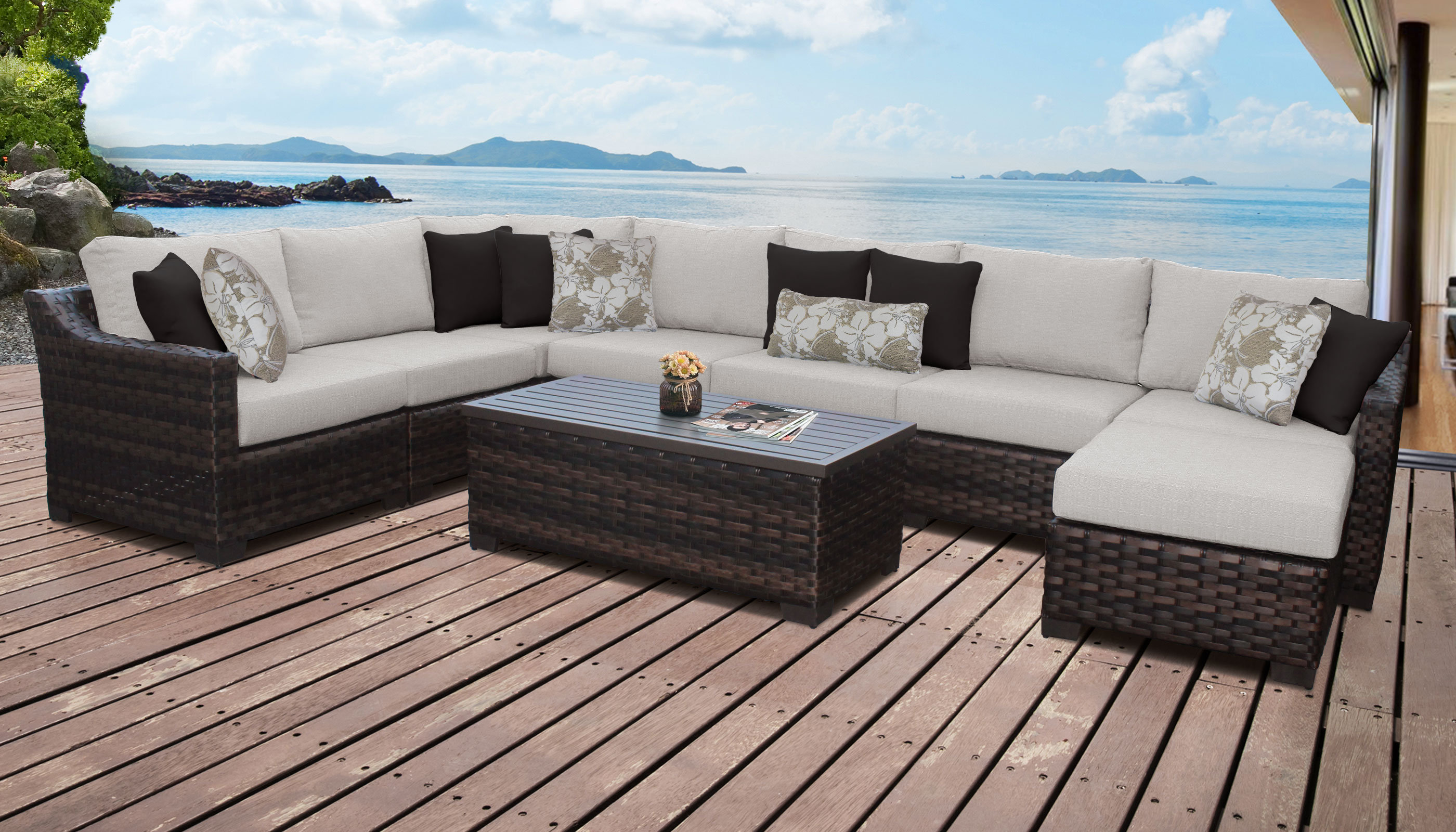 Kathy Ireland Homes Gardens By Tk Clics Kathy Ireland Homes Gardens By Tk Clics River Brook 9 Piece Outdoor Wicker Patio Furniture Set 09d Wayfair