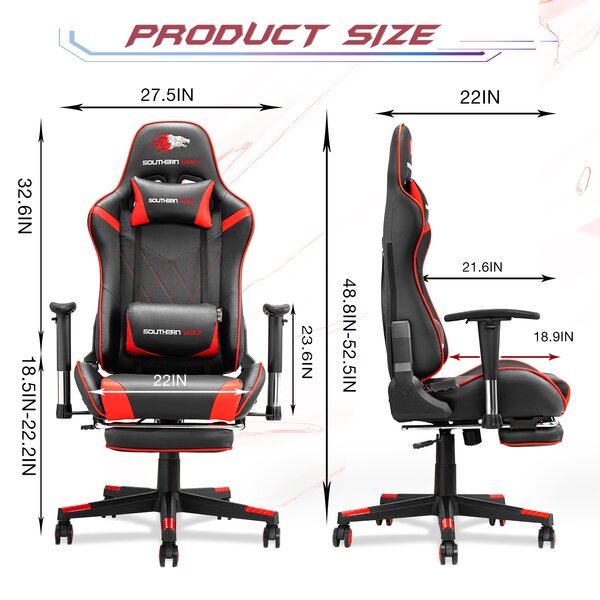 Southern Wolf Gaming Chair With Footrest,Racing Style Office Chair With ...