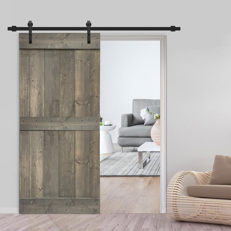 Calhome Paneled Wood Metal Painted Barn Door with Installation Hardware ...
