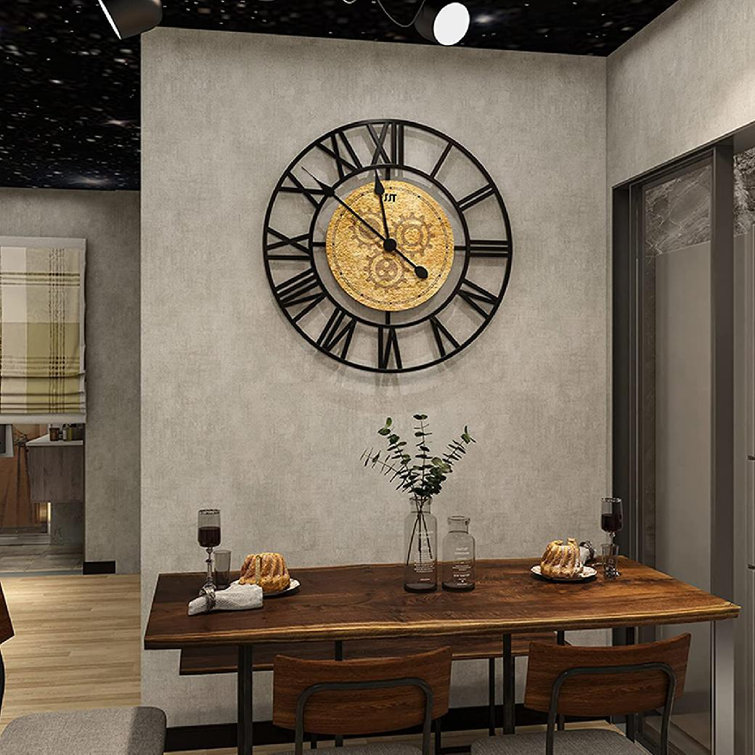Large Wall Clock For Living Room Decor Black Round Retro Roman Numeral Farmhouse Wall Clock Silent Modern Metal Wall Clocks For Bedroom Kitchen ...