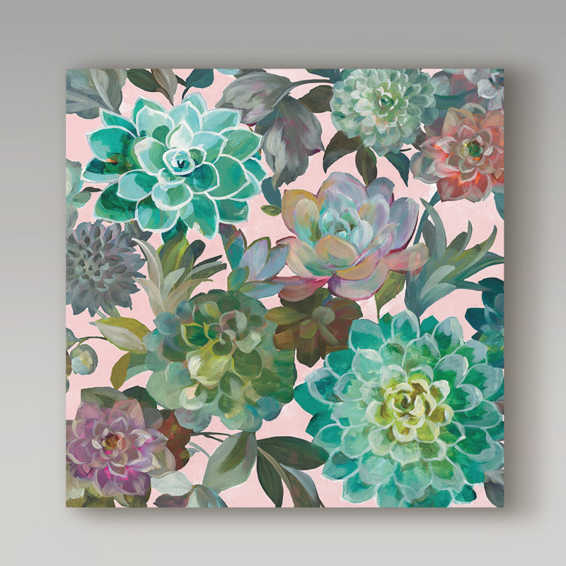 Bungalow Rose Floral Succulents V2 Crop On Pink Acrylic Painting