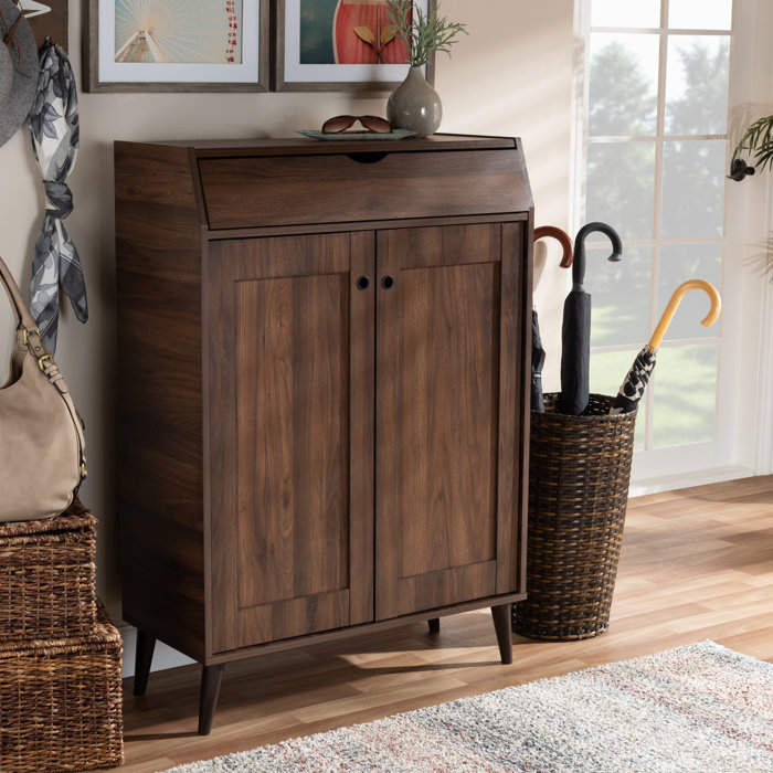2 Door Wood Entryway 10 Pair Shoe Storage Cabinet