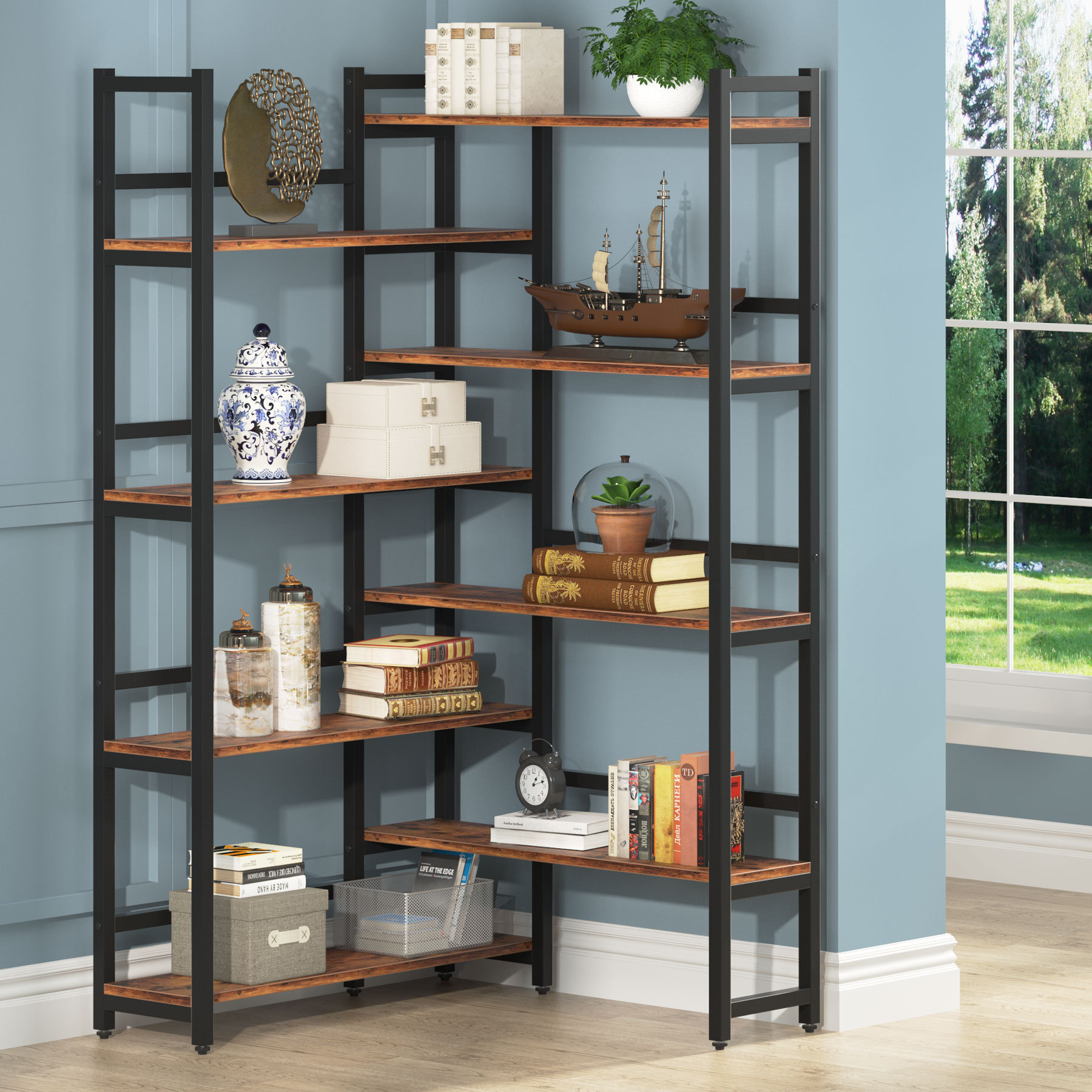 17 Stories Hollah 70.9'' H x 39.4'' W Iron Corner Bookcase | Wayfair