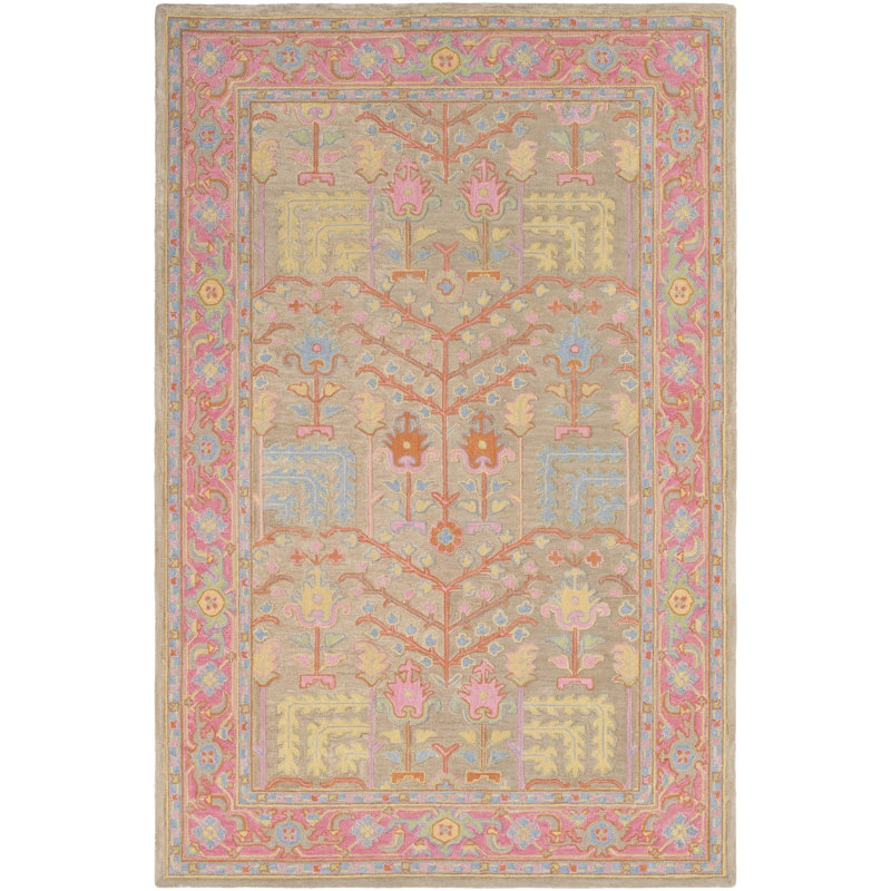 Bungalow Rose Edgerly Hand Tufted Wool Tan Bright Pink Area Rug Wayfair