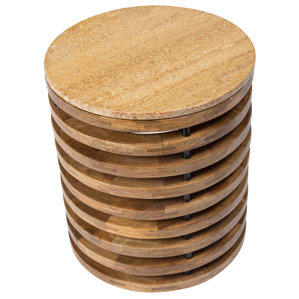 Rupert Round Marble Top and Wooden Slat End Table by Bloomsbury Market