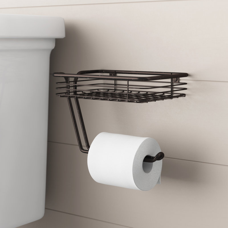 PERTTY Bronze Toilet Paper Holder Stand With Phone Shelf Wall Mounted Bathroom Paper Holder And Hook