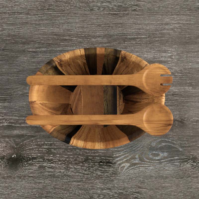 Three Posts Cobbtown 3 Piece Acacia Wave Salad Bowl Set Reviews