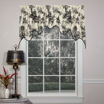 BLACK ON WHITE~WAVERLY Rustic Toile Scall With Solid Black Trim Valance CURTAINS 