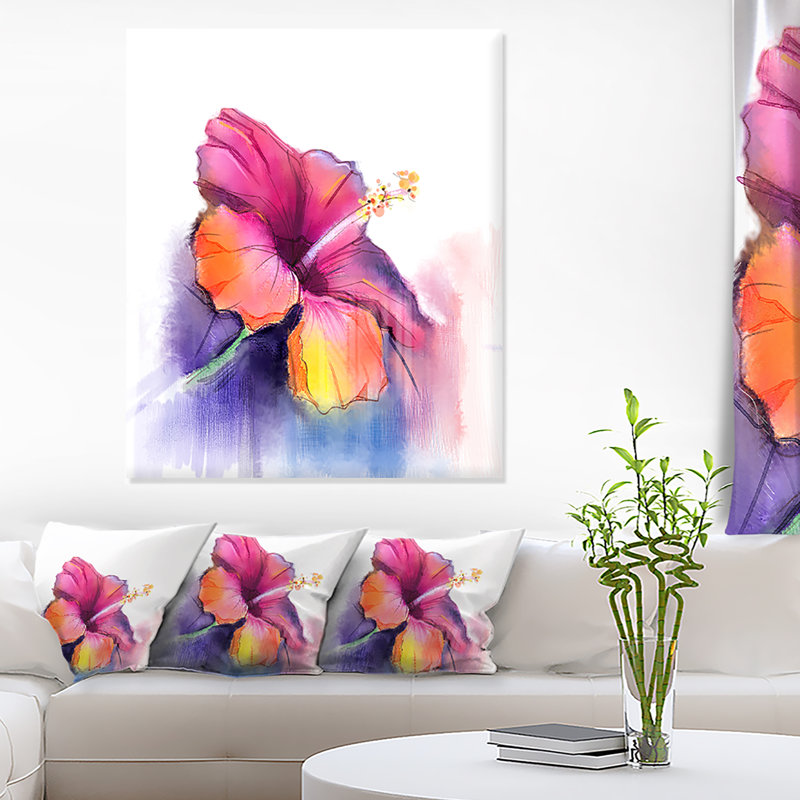 Ebern Designs Red Yellow Hibiscus Flower In Blue Large Flower