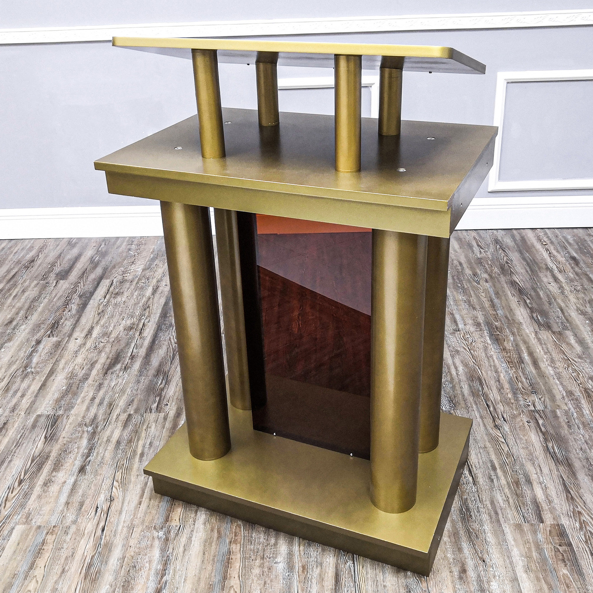 FixtureDisplays Deluxe Podium Floor Standing Lectern Church Pulpit w/Elevated Reading Surface 14315-GOLD