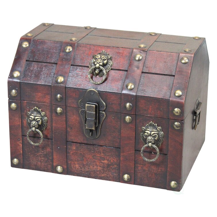 PIRATE CHEST STORAGE TRUNK SKULL & CROSSBONES ON EACH PANEL DISTRESSED FINISH 