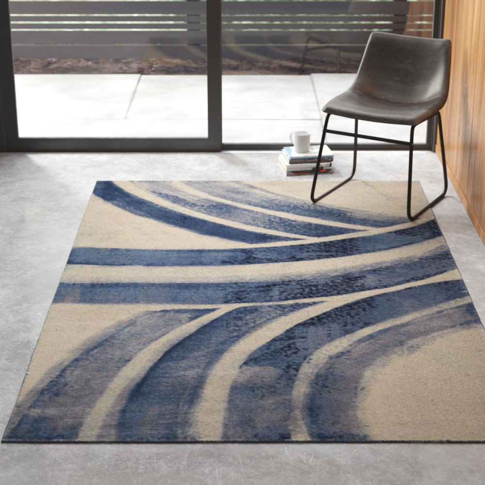 Remi Contemporary Modern Cream Blue Area Rug Reviews Allmodern