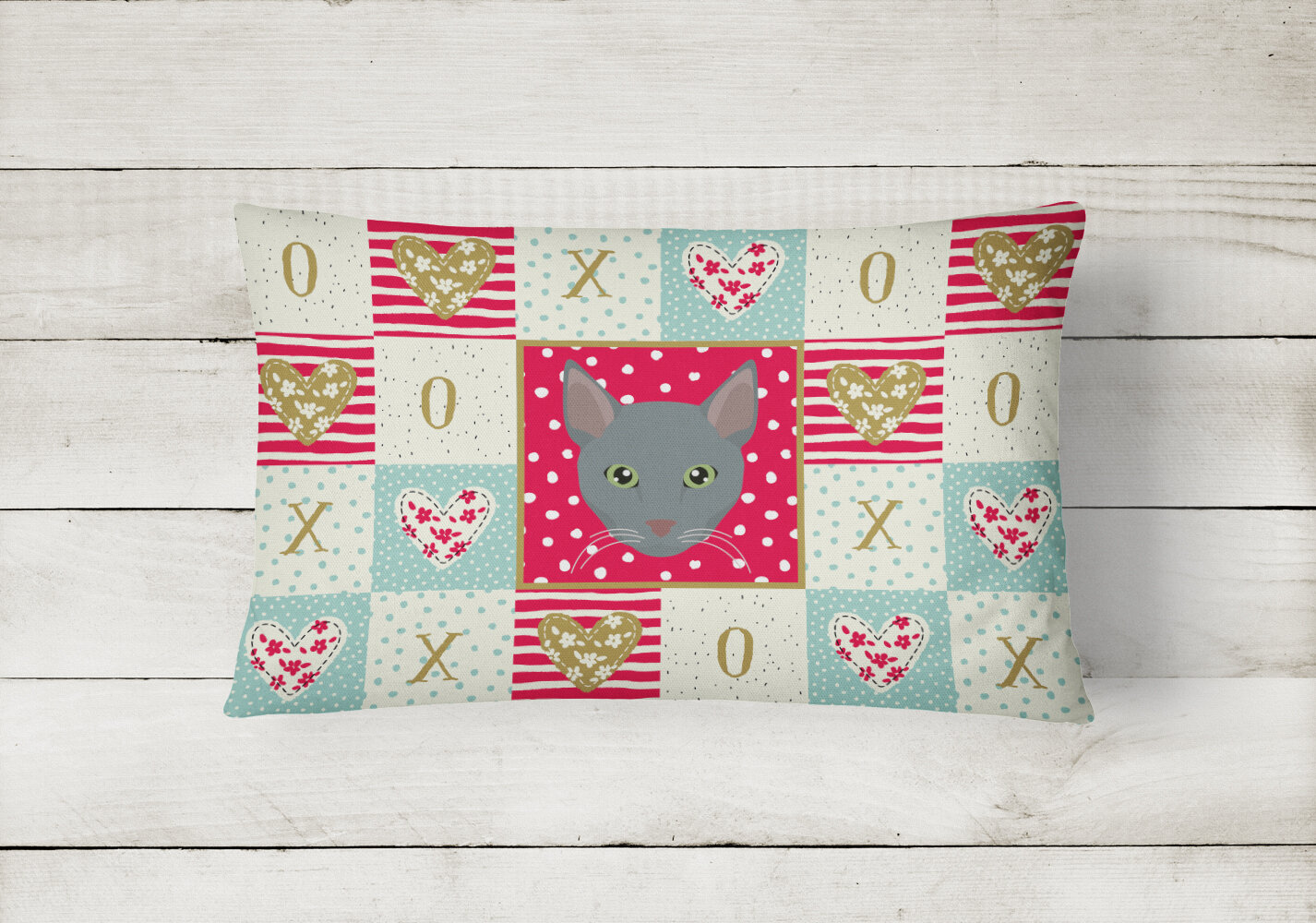 The Holiday Aisle Saunderson Raas Cat Love Indoor Outdoor Patchwork Lumbar Pillow Wayfair