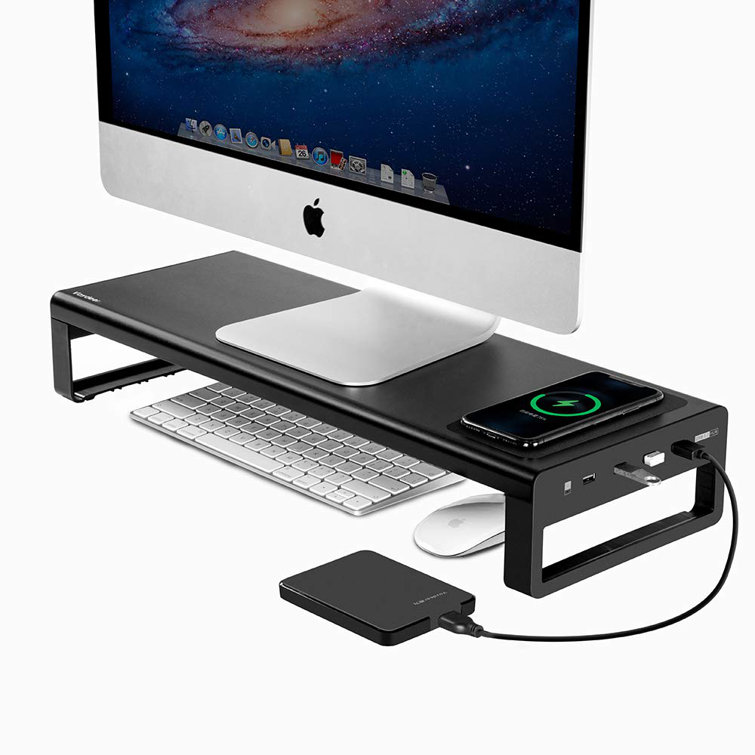 PG Desk Stand Monitor Stand Computer Stand 4 USB Port Charging Keyboard Storage Aluminum Bracket Convenient Desktop Storage.