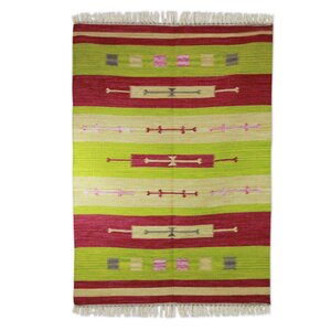 Hand-Woven Lime/Pink Area Rug