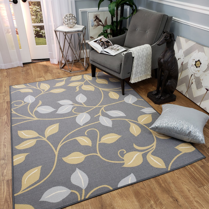 Winston Porter Hinman Floral Rubber Backed Gray Area Rug Reviews
