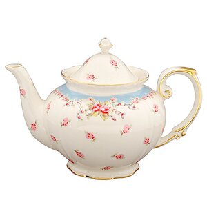 Flore 1.25-qt. Vintage Blue Rose Porcelain Teapot