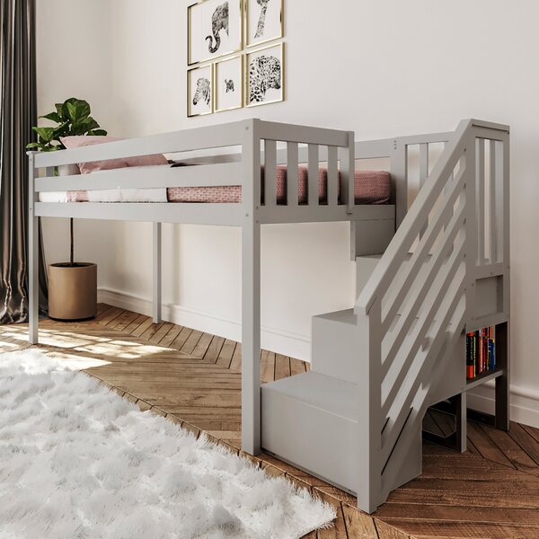 wooden loft bed with stairs