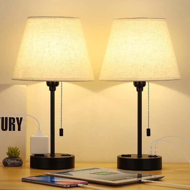 Small Nightstand Lamps Set of 2 with Fabric Shade Bedside Desk Lamps for Bedroom 