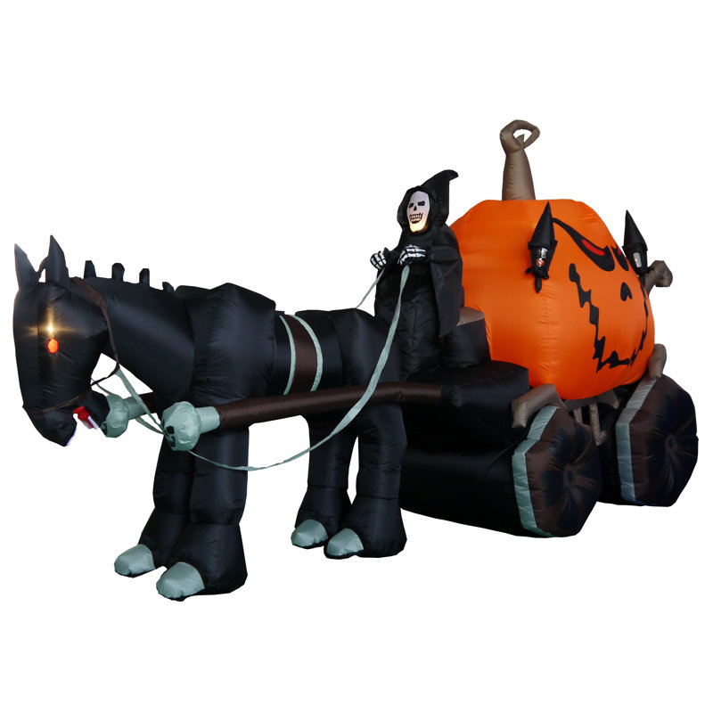 Halloween Inflatable Skeleton Ghost Driving Carriage Decoration