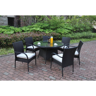 7 Piece Dining Set with Cushions JB Patio Color: Black