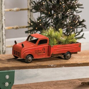 Tin & Wood RED TRUCK CHRISTMAS TREE ORNAMENT Farmhouse Rustic Vintage Farm New 