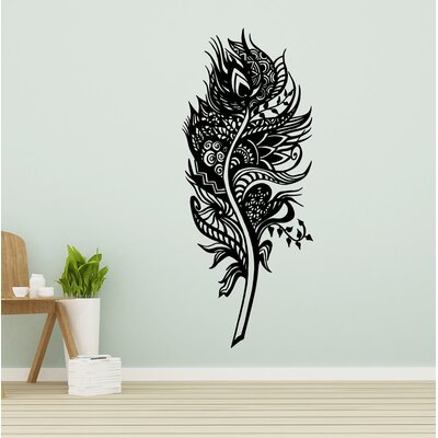 Feather Wall Decals Bohemian Wall Decor Stickalz Color: Black, Size: 41