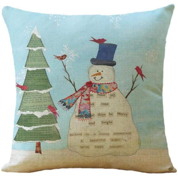 18" Merry Christmas snowman Cotton Linen Cushion Cover Pillow case Home Decor BF 