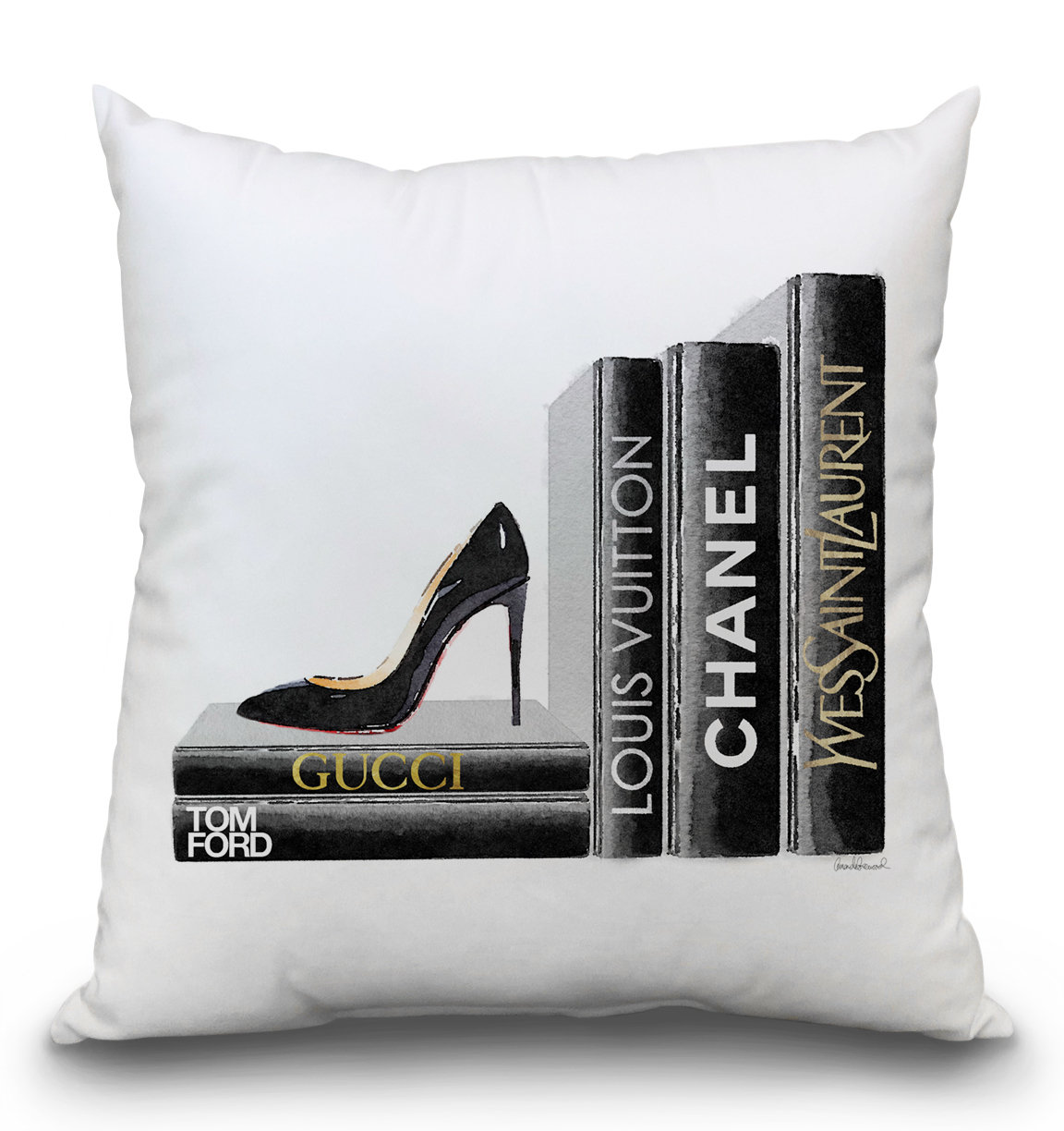 House Of Hampton Gladney Book Pile Shoes Metallic Throw Pillow