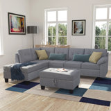 Albric 104.7'' Velvet Left Hand Facing Sofa & Chaise with Ottoman by Red Barrel Studio®