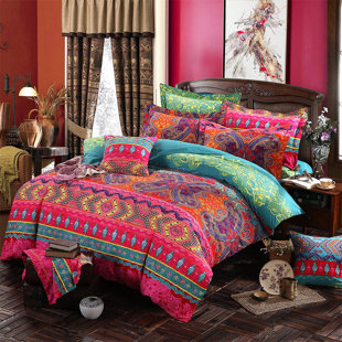 Mandala Queen Size Duvet Cover Reversible Bohemian Quilt Cotton With Pillows 