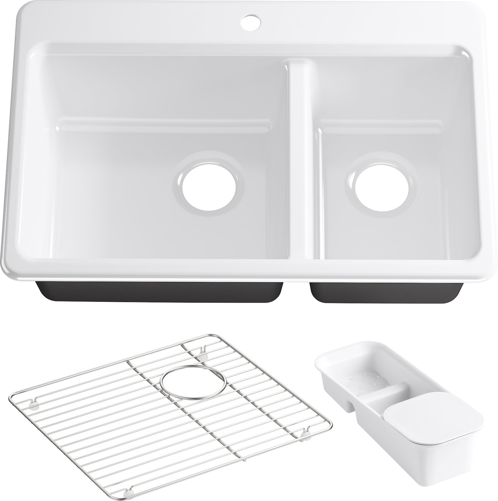 Kohler Riverby 33 X 22 X 9 625 Top Mount Large Medium Double Bowl Kitchen Sink With Accessories And Single Faucet Hole Wayfair