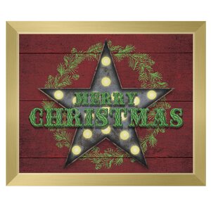 'Merry Christmas Showtime Cranberry' Framed Graphic Art