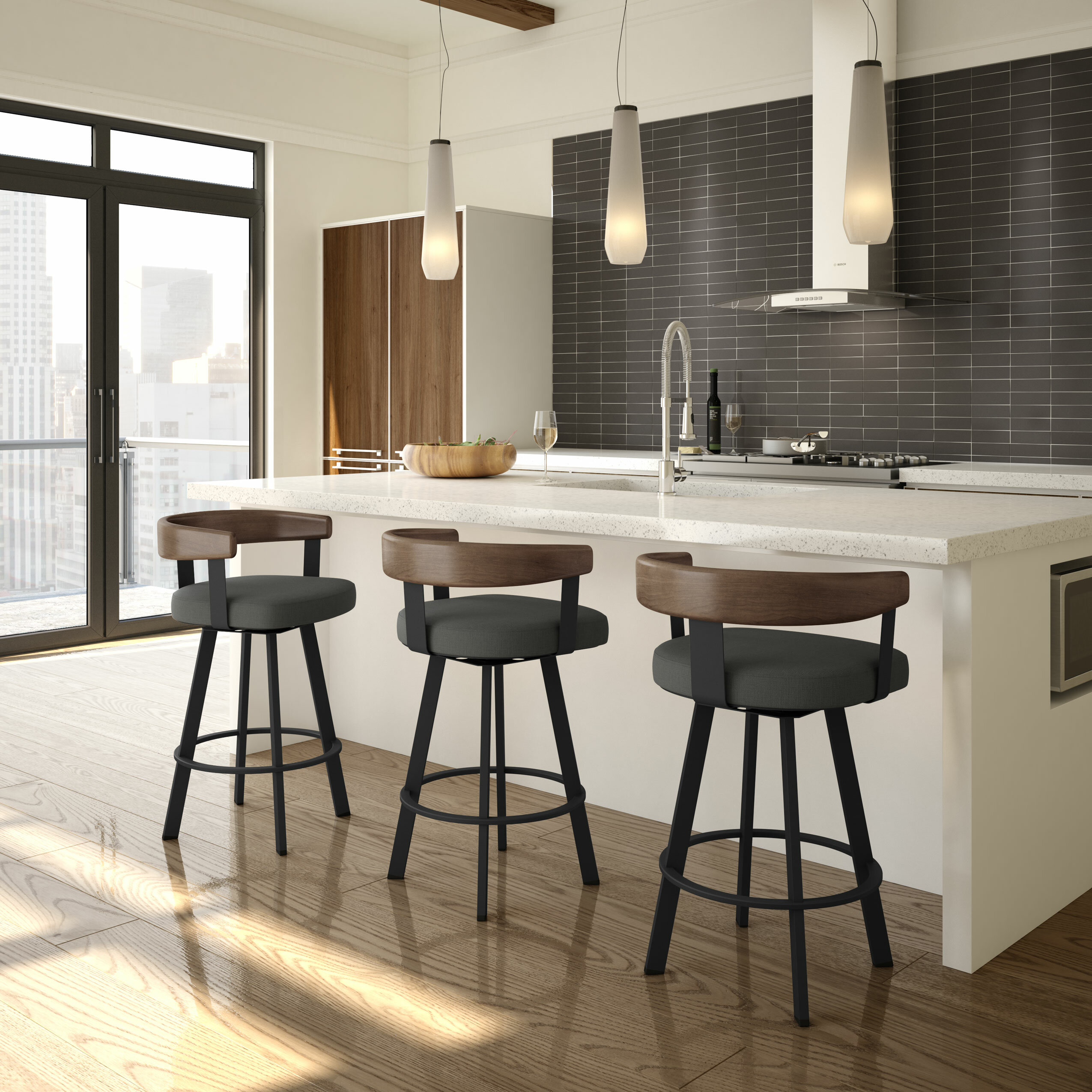 wayfair black leather bar stools