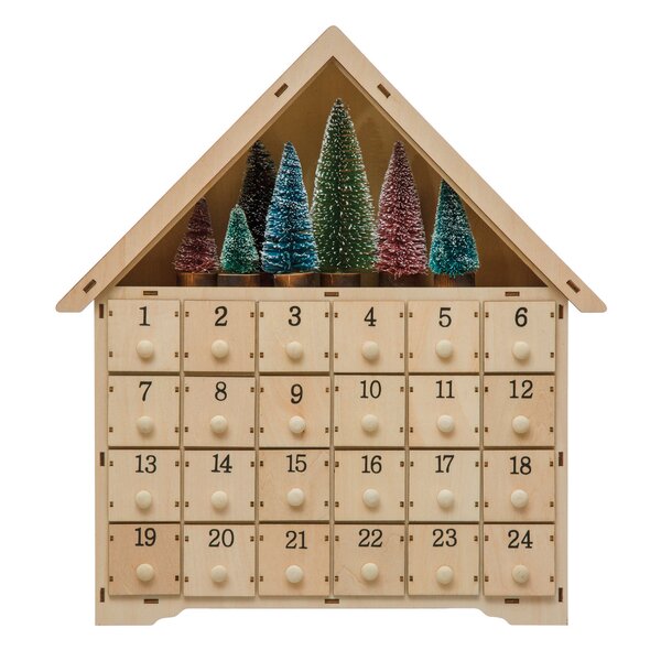 Christmas Decoration Wooden Calendar Cabinet Box DIY Calendar with LED Light