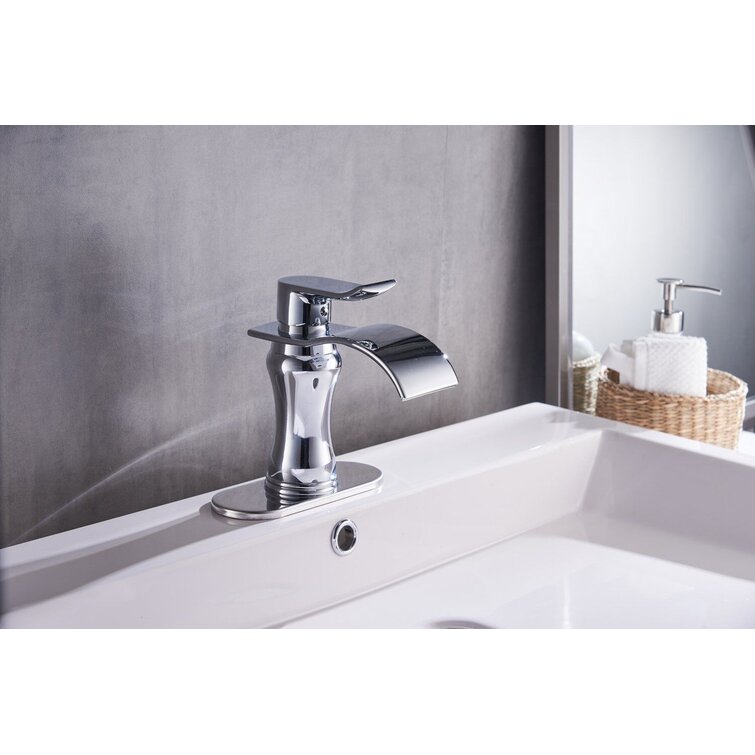 Chrome Single Lever Bathroom Sink Faucet Vanity Waterfall Countertop Tap W/Plate 