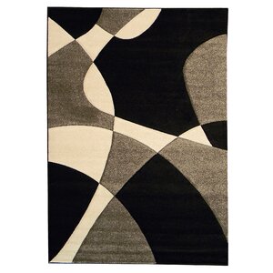 Hollywood Black Abstract Wave Area Rug