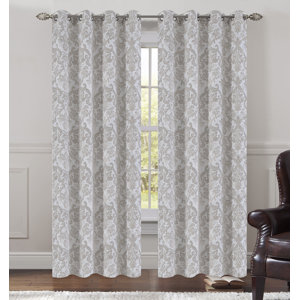 Fern Jacquard Damask Semi-Sheer Grommet Curtain Panels (Set of 2)