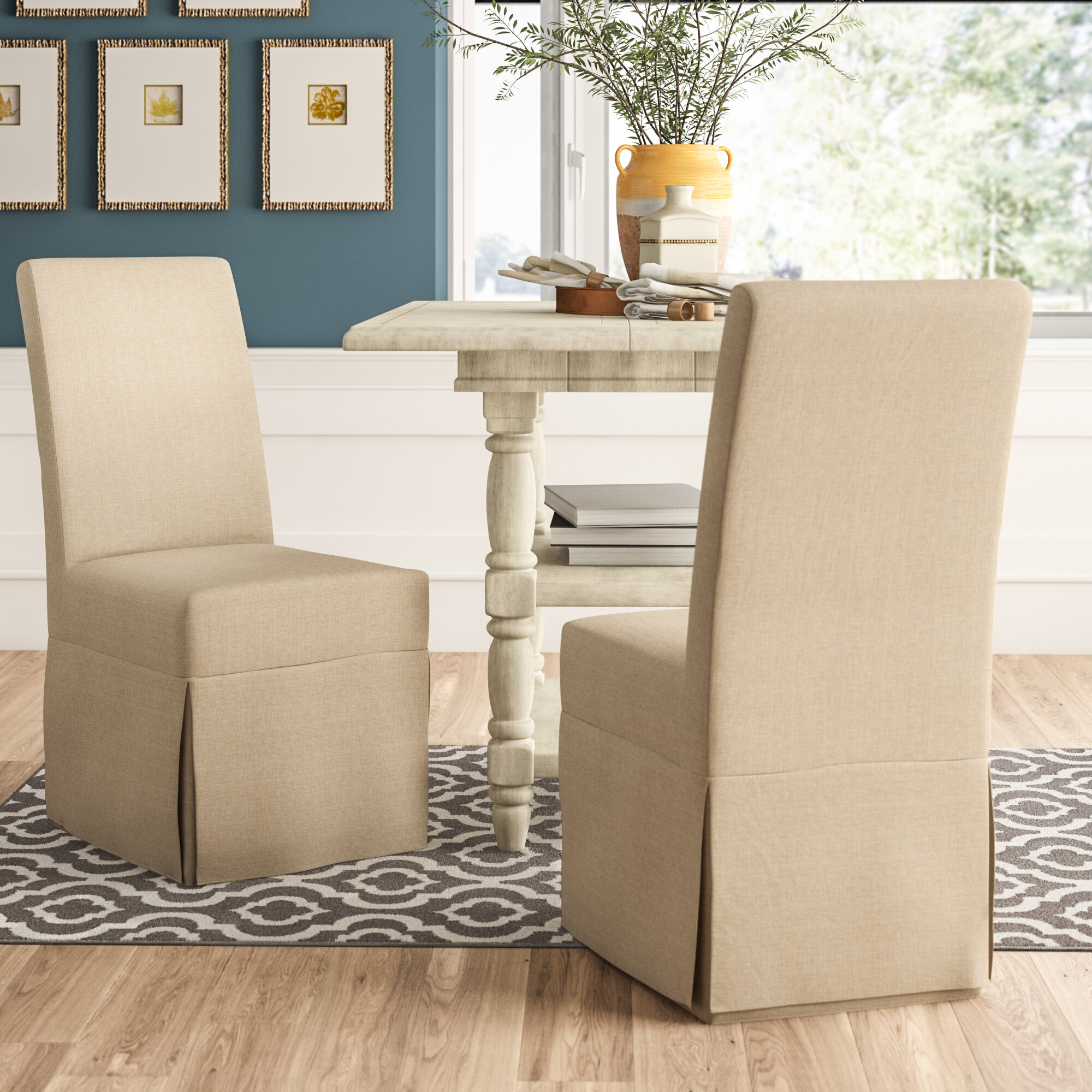 linen slip covered dining chairs