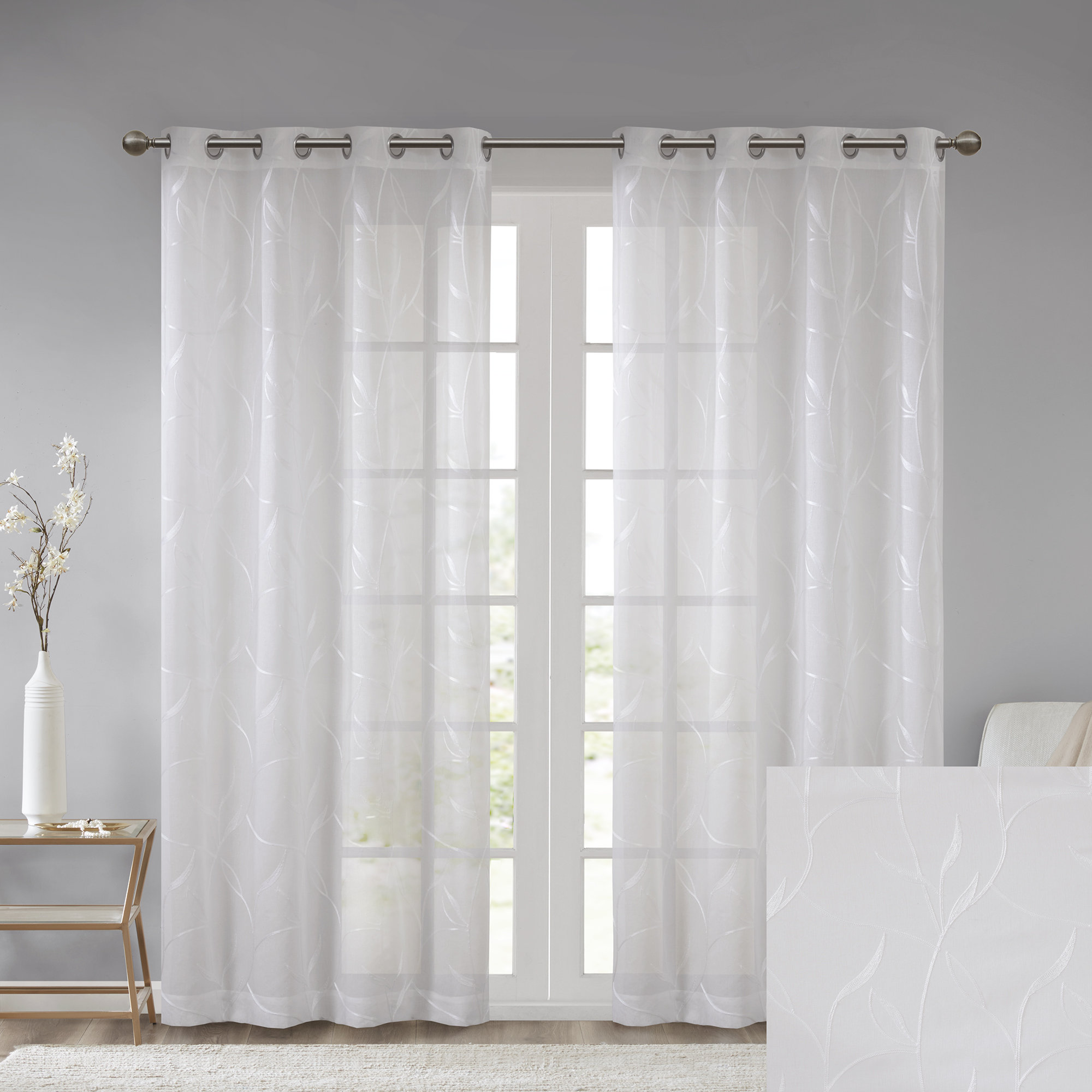 4 Dkny Watercolors Leaves Panels 50 X 84 Pair Curtain Drape Grey