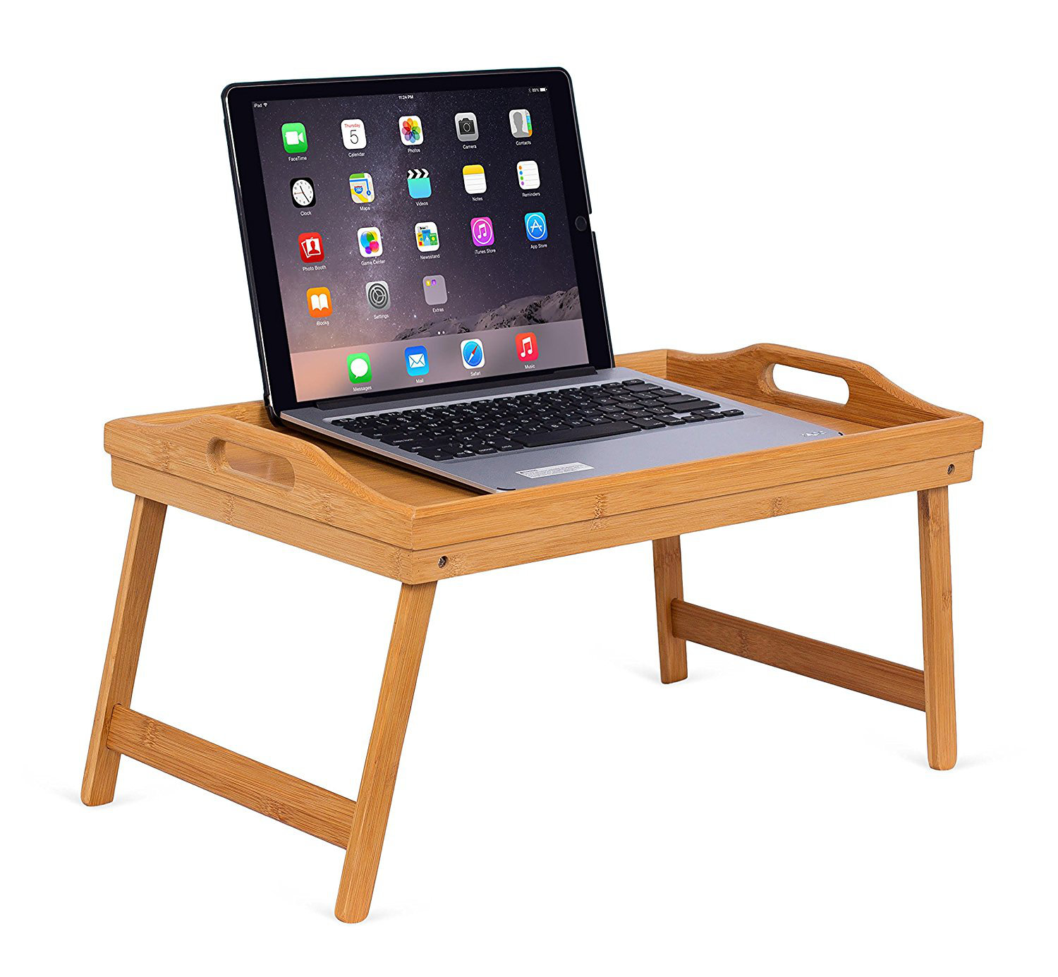 Pull Down Legs Great for Computer iPad Book Coloring Stand Natural BIRDROCK HOME Bamboo Laptop Bed Lap Tray Multi-Position Adjustable Tilt Surface Storage Drawer 