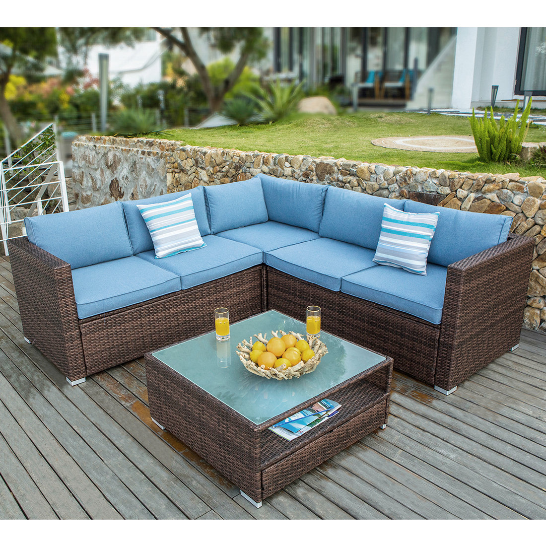 Bayou Breeze Kyle 4 Piece Rattan Sectional Seating Group With Cushions Reviews Wayfair