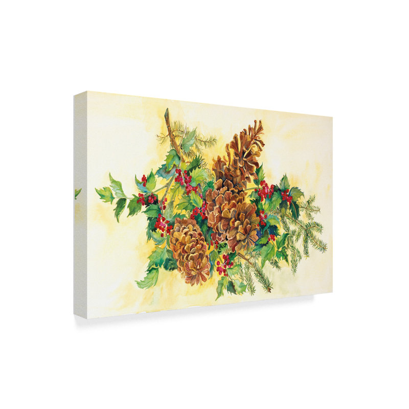 Trademark Art Holly And Pine Cones Acrylic Painting Print On