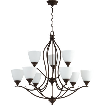 Harnois 9 - Light Shaded Tiered Chandelier Lark Manor Finish: Oiled Bronze