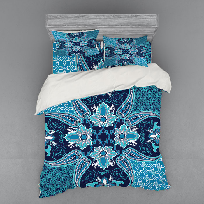 Bedding Navy Blue Duvet Cover Set With Pillow Shams Modern Flower