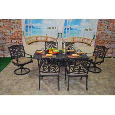 Agio Patio Furniture Park Falls 7 Piece Dining Fire Table Set Sets